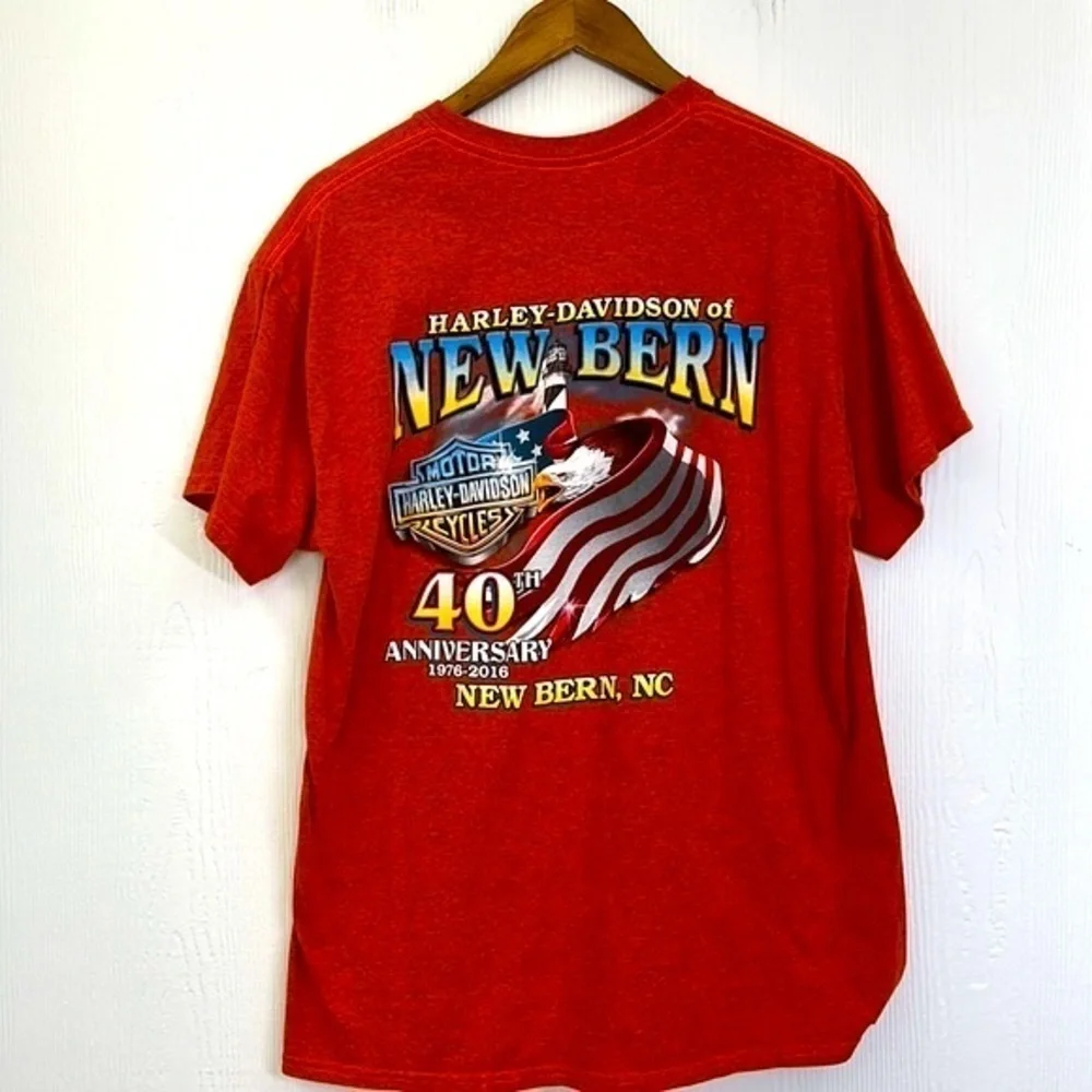 Harley Davidson - 2016 40th Anniversary New Bern NC Bald Eagle Skull T Shirt L